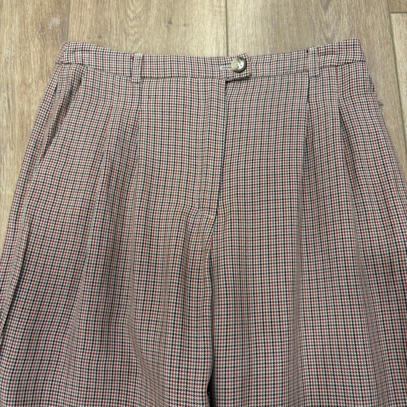 🌟ROUJE🌟 PARIS HOUNDSTOOTH WIDE LEG MENSWEAR TROUSER PANT BROWN / REDSZ 36 - Picture 3 of 7